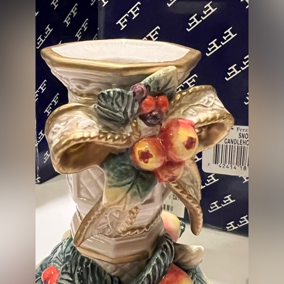 NWT FITZ & FLOYD SNOWY WOODS CANDLEHOLDER. - Picture 5 of 11